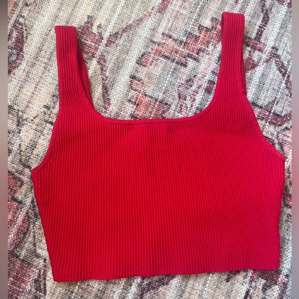Red Babaton Sculpt Knit Squareneck Cropped Ribbed Tank